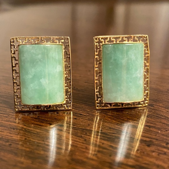 Vintage Jade 14K Solid Gold Earrings - Picture 1 of 8